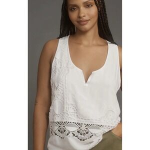 Anthropologie Tiny Cyrus Embellished Tank Top White Sz Med Boho Cottage Core‎
